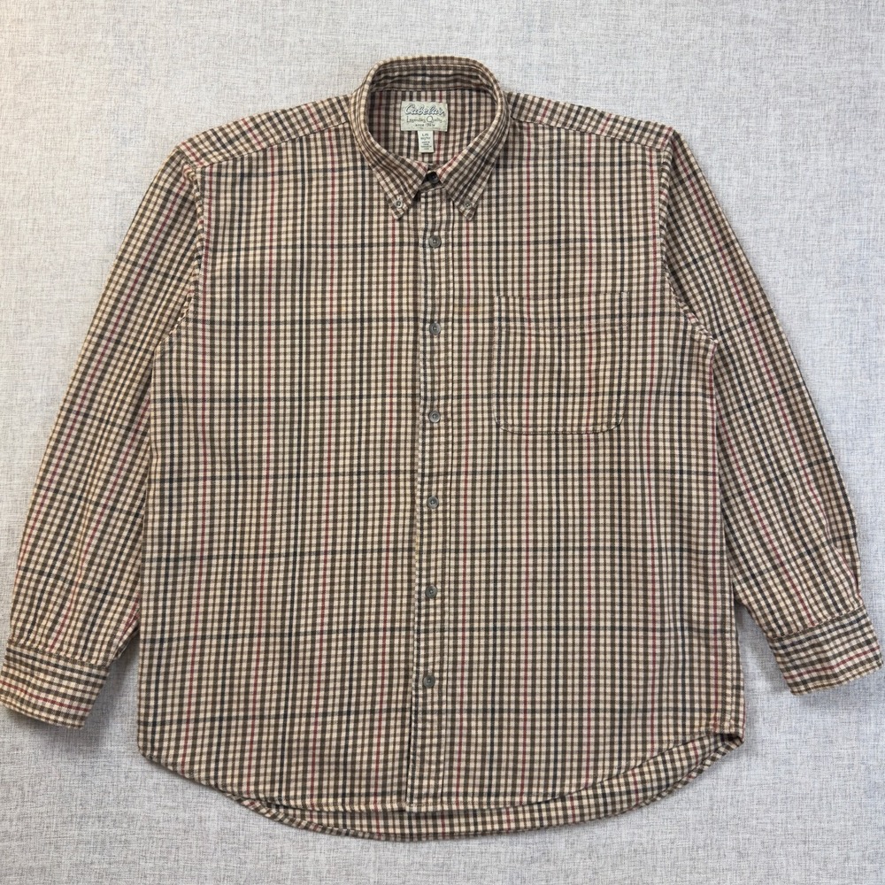 Cabela's Plaid Button Down Shirt Men's Large Brown Tan Long Sleeve‎ Cotton